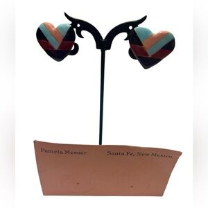 Pamela Messer Santa Fe hand painted Heart Earrings - Multicolor